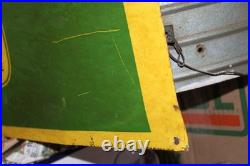 SCARCE 1950s JOHN DEERE FERTILIZER PAINTED METAL DEALER SIGN FARM TRACTOR CORN