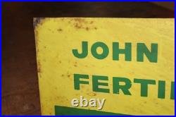 SCARCE 1950s JOHN DEERE FERTILIZER PAINTED METAL DEALER SIGN FARM TRACTOR CORN