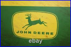 SCARCE 1950s JOHN DEERE FERTILIZER PAINTED METAL DEALER SIGN FARM TRACTOR CORN