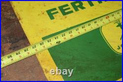 SCARCE 1950s JOHN DEERE FERTILIZER PAINTED METAL DEALER SIGN FARM TRACTOR CORN