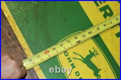SCARCE 1950s JOHN DEERE FERTILIZER PAINTED METAL DEALER SIGN FARM TRACTOR CORN