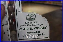 SCARCE 1950s JOHN DEERE TRACTOR DEALER PAINTED METAL RAIN GAUGE SIGN YORK PA