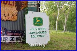 SCARCE 1960s JOHN DEERE LAWN GARDEN EQUIPMENT 2-SIDED METAL DEALER SIGN FARM