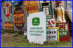SCARCE 1960s JOHN DEERE LAWN GARDEN EQUIPMENT 2-SIDED METAL DEALER SIGN FARM