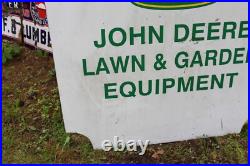 SCARCE 1960s JOHN DEERE LAWN GARDEN EQUIPMENT 2-SIDED METAL DEALER SIGN FARM SCARCE 1960s JOHN DEERE LAWN GARDEN EQUIPMENT 2-SIDED METAL DEALER SIGN FARM