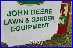 SCARCE 1960s JOHN DEERE LAWN GARDEN EQUIPMENT 2-SIDED METAL DEALER SIGN FARM SCARCE 1960s JOHN DEERE LAWN GARDEN EQUIPMENT 2-SIDED METAL DEALER SIGN FARM
