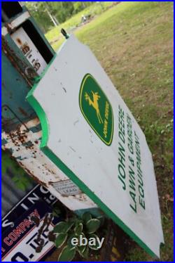 SCARCE 1960s JOHN DEERE LAWN GARDEN EQUIPMENT 2-SIDED METAL DEALER SIGN FARM