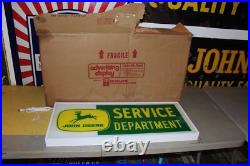 SCARCE 1960s JOHN DEERE REVERSE PAINTED LIGHTED SIGN DUALITE NEW OLD STOCK W BOX