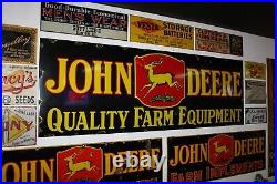 Scarce 1920's 3x9 John Deere Quility Farm Equipment Porcelain Dealer Sign Corn