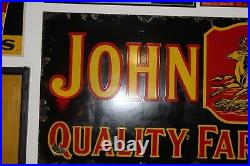 Scarce 1920's 3x9 John Deere Quility Farm Implements Porcelain Dealer Sign #1