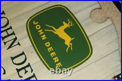Scarce 1963 John Deere Law & Garden Tractor 2-sided Painted Metal Sign Bracket