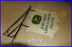 Scarce 1963 John Deere Law & Garden Tractor 2-sided Painted Metal Sign Bracket