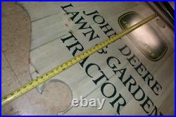 Scarce 1963 John Deere Law & Garden Tractor 2-sided Painted Metal Sign Bracket
