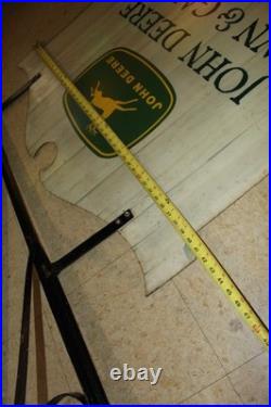 Scarce 1963 John Deere Law & Garden Tractor 2-sided Painted Metal Sign Bracket