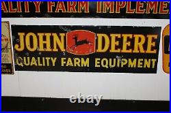 Scarce Black Deer 1920's 2x6 John Deere Quility Implement Porcelain Dealer Sign