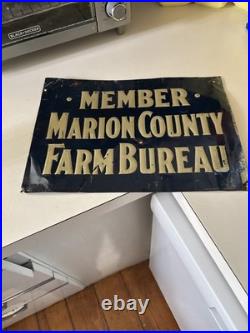 Scarce Marion County Farm Bureau Member Embossed Tin Tacker Sign
