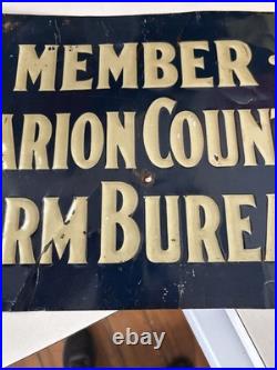 Scarce Marion County Farm Bureau Member Embossed Tin Tacker Sign