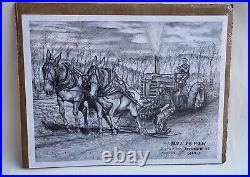 Signed John Deere Tractor Farming Pencil Sketch Print JOSEPH R VICK (New)