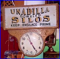 UNADILLA Doweled SILOS Keep Ensilage Prime New York 1930's Clock & Sign RARE NR