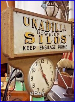 UNADILLA Doweled SILOS Keep Ensilage Prime New York 1930's Clock & Sign RARE NR