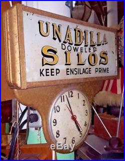 UNADILLA Doweled SILOS Keep Ensilage Prime New York 1930's Clock & Sign RARE NR