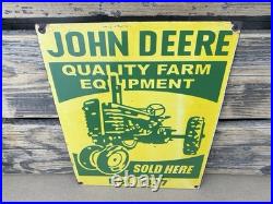 VINTAGE 12x9 JOHN DEERE FARM EQUIPMENT PUMP STATION PORCELAIN GAS OIL SIGN