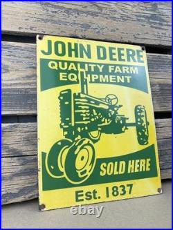 VINTAGE 12x9 JOHN DEERE FARM EQUIPMENT PUMP STATION PORCELAIN GAS OIL SIGN