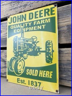 VINTAGE 12x9 JOHN DEERE FARM EQUIPMENT PUMP STATION PORCELAIN GAS OIL SIGN