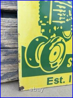 VINTAGE 12x9 JOHN DEERE FARM EQUIPMENT PUMP STATION PORCELAIN GAS OIL SIGN
