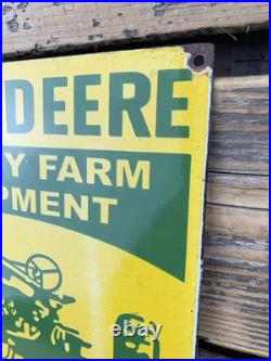 VINTAGE 12x9 JOHN DEERE FARM EQUIPMENT PUMP STATION PORCELAIN GAS OIL SIGN