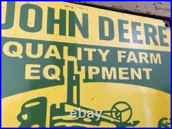 VINTAGE 12x9 JOHN DEERE FARM EQUIPMENT PUMP STATION PORCELAIN GAS OIL SIGN