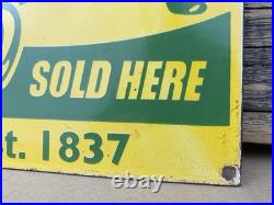 VINTAGE 12x9 JOHN DEERE FARM EQUIPMENT PUMP STATION PORCELAIN GAS OIL SIGN