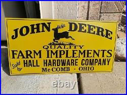 VINTAGE 1940s John Deere Sign Metal Embossed Original Dealer Sold Here Sign RARE