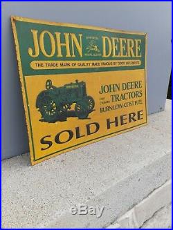 VINTAGE 1940s John Deere Sign Metal Embossed Original Dealer Sold Here Sign RARE