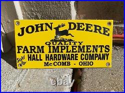 VINTAGE 1960s John Deere Sign Porcelean Original Dealer Hardware Company Ohio
