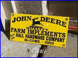 VINTAGE 1960s John Deere Sign Porcelean Original Dealer Hardware Company Ohio