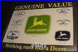 VINTAGE JOHN DEERE LOGO HISTORY METAL TIN SIGN art deer 1800s 1900s 50s 30s 60s