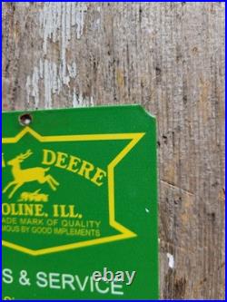 VINTAGE JOHN DEER SIGN OLD TIN TACKER FARM EQUIPMENT GAS TRACTOR DEALER BARN 6x4