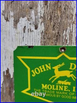 VINTAGE JOHN DEER SIGN OLD TIN TACKER FARM EQUIPMENT GAS TRACTOR DEALER BARN 6x4