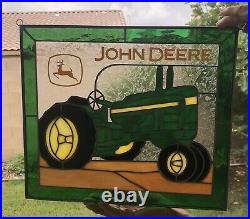 VINTAGE STYLE JOHN DEERE STAINED GLASS HAND CRAFTED CATAPILLER SIGN 14x12 INCH