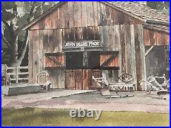 VTG Paul N Norton Art Watercolor Print JOHN DEERE PROP Farm Barn Signed