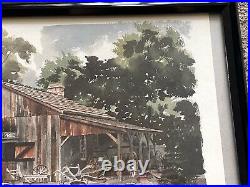 VTG Paul N Norton Art Watercolor Print JOHN DEERE PROP Farm Barn Signed