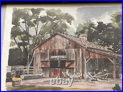VTG Paul N Norton Art Watercolor Print JOHN DEERE PROP Farm Barn Signed