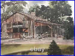 VTG Paul N Norton Art Watercolor Print JOHN DEERE PROP Farm Barn Signed