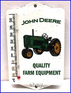 Vintage7.5x4.75 John Deere Tractor Porcelain Door Push Enamel Sign Thermometer