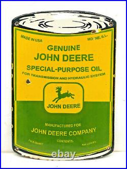 Vintage 11x7.5. Porcelain John Deere Oil Can Enamel Metal Tacker Sign