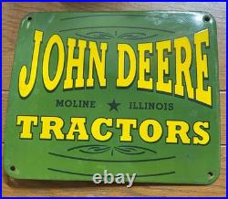 Vintage 1930's John Deere Tractors Porcelain Sign Farm Equipment 11×9.5