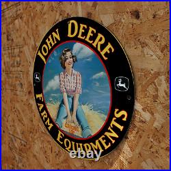 Vintage 1937 John Deere Farm Equipment Products Porcelain Gas & Oil Pump Sign