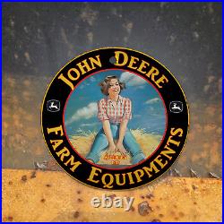 Vintage 1937 John Deere Farm Equipments Porcelain Gas Oil 4.5 Sign
