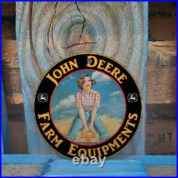 Vintage 1937 John Deere Farm Equipments Porcelain Gas Oil 4.5 Sign